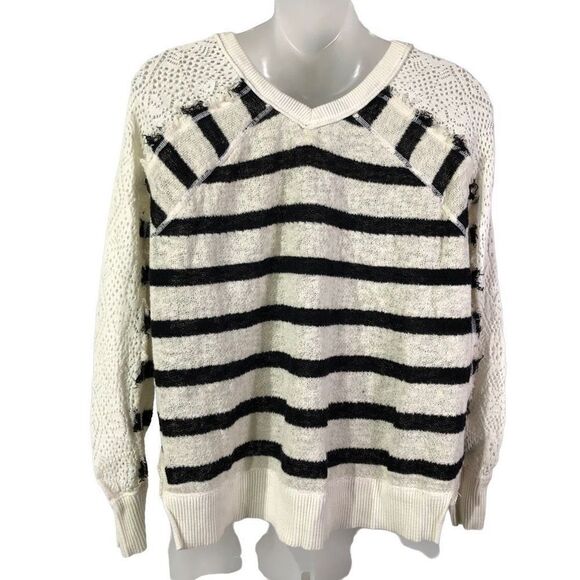 Free People We the Free Pullover Striped Lace Sleeves Knitted Sweater SXS - Picture 9 of 15